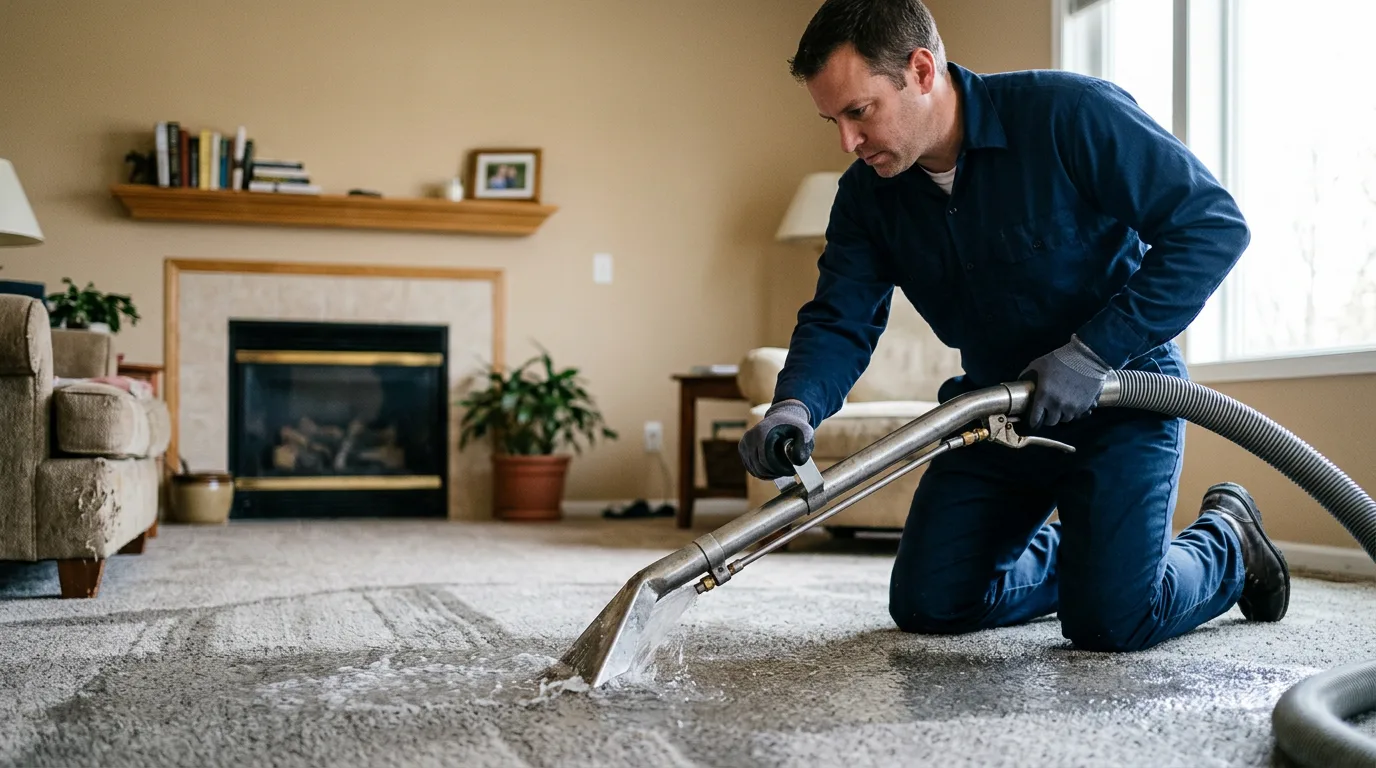 Water damage restoration technician working near Albers, IL